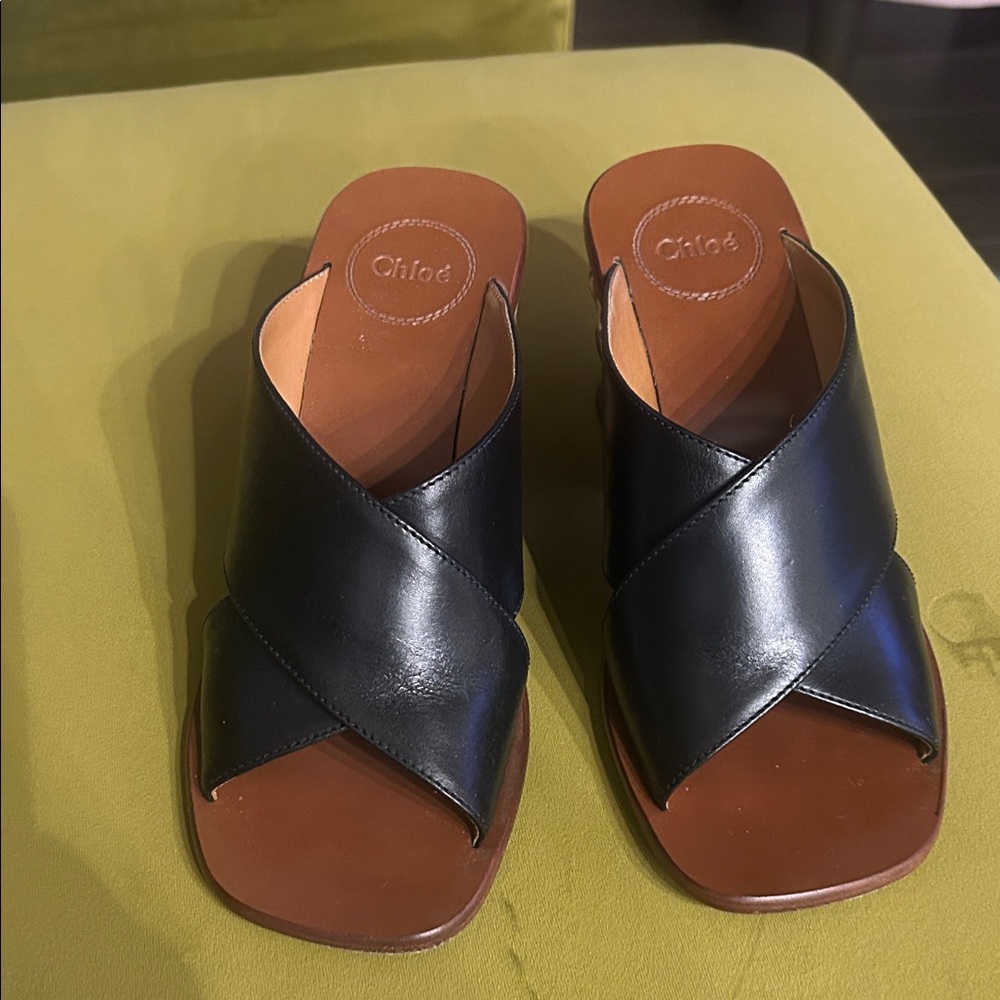 Chloe Black Leather Mules
